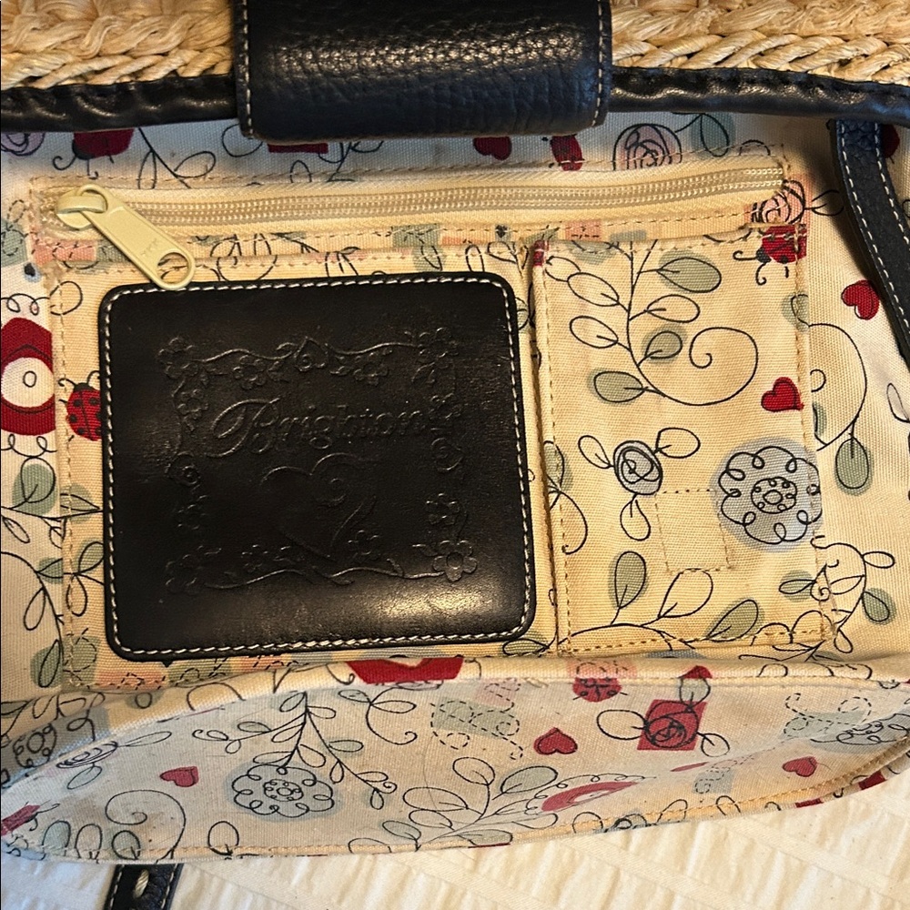 Brighton Tan Woven Crossbody with Black Trim and Charm - Picture 6 of 12